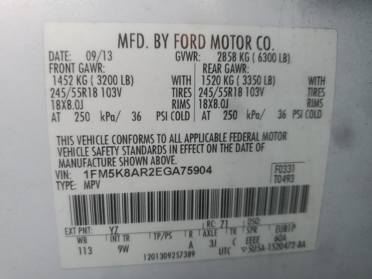 2014 Ford Explorer Police Interceptor VIN: 1FM5K8AR2EGA75904 Lot: 86236375