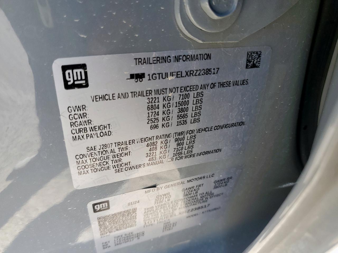 2024 GMC Sierra K1500 At4 VIN: 1GTUUEELXRZ238517 Lot: 81257405