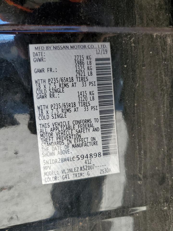 2020 Nissan Pathfinder Sv VIN: 5N1DR2BM4LC594898 Lot: 86713695