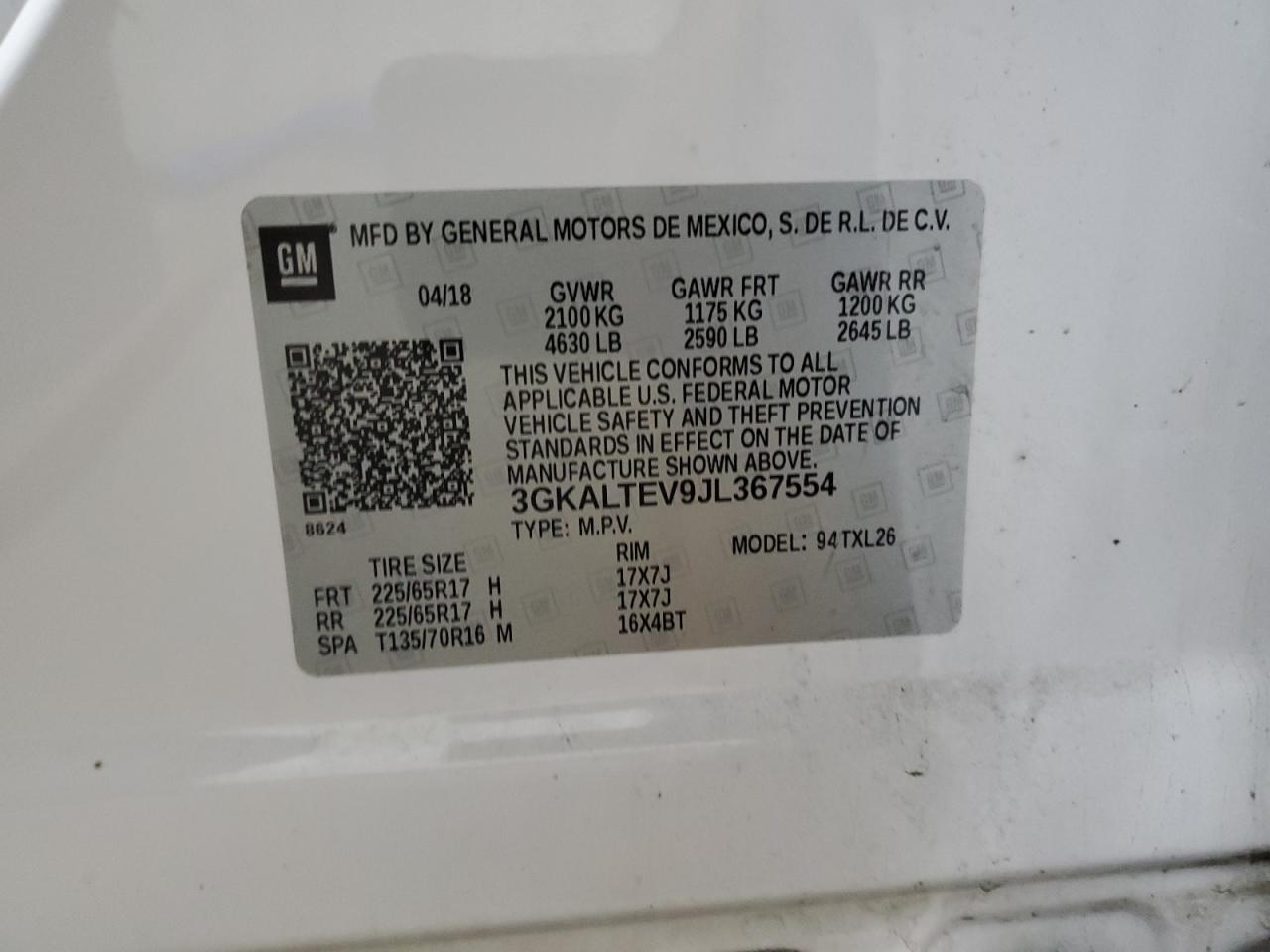 2018 GMC Terrain Sle VIN: 3GKALTEV9JL367554 Lot: 90340655