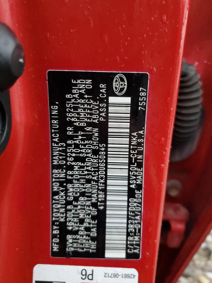 2013 Toyota Camry L VIN: 4T1BF1FK3DU650845 Lot: 82302415