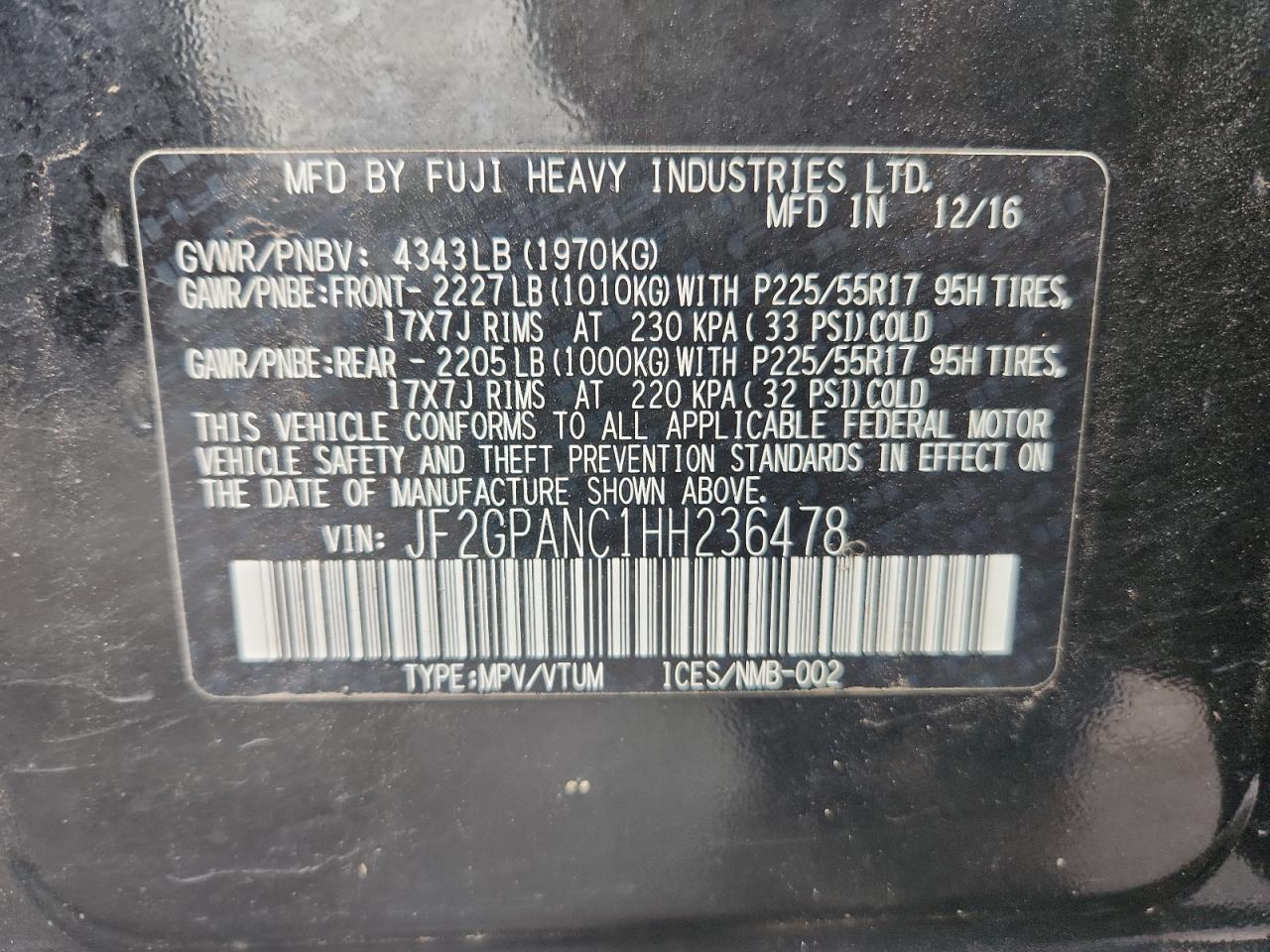 2017 Subaru Crosstrek Limited VIN: JF2GPANC1HH236478 Lot: 85597735