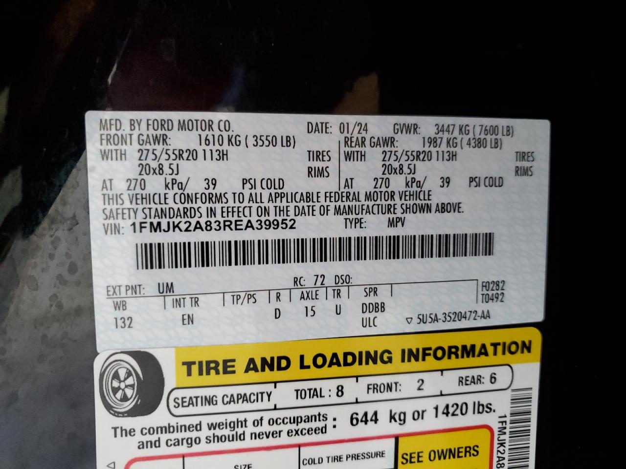 2024 Ford Expedition Max Limited VIN: 1FMJK2A83REA39952 Lot: 86554705