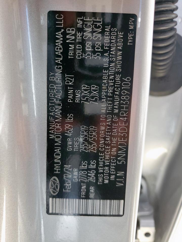 2024 Hyundai Tucson Limited VIN: 5NMJE3DE4RH389106 Lot: 85288405