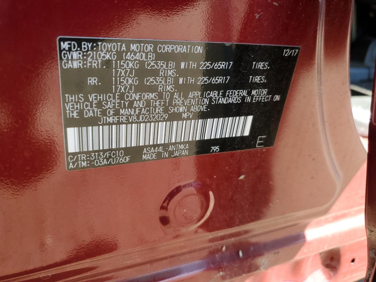 2018 Toyota Rav4 Adventure VIN: JTMRFREV8JD232029 Lot: 85822965