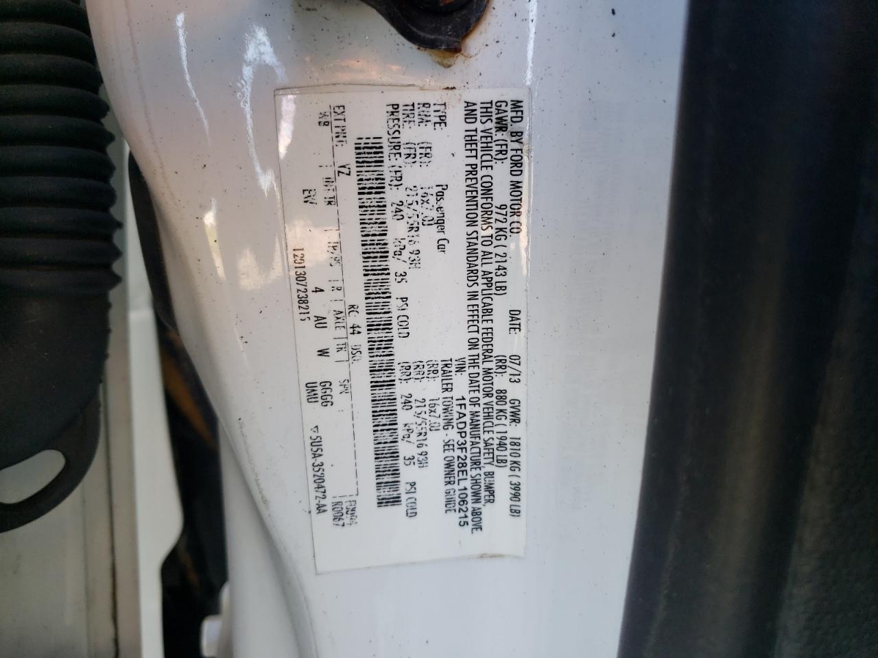 2014 Ford Focus Se VIN: 1FADP3F28EL106215 Lot: 85886995