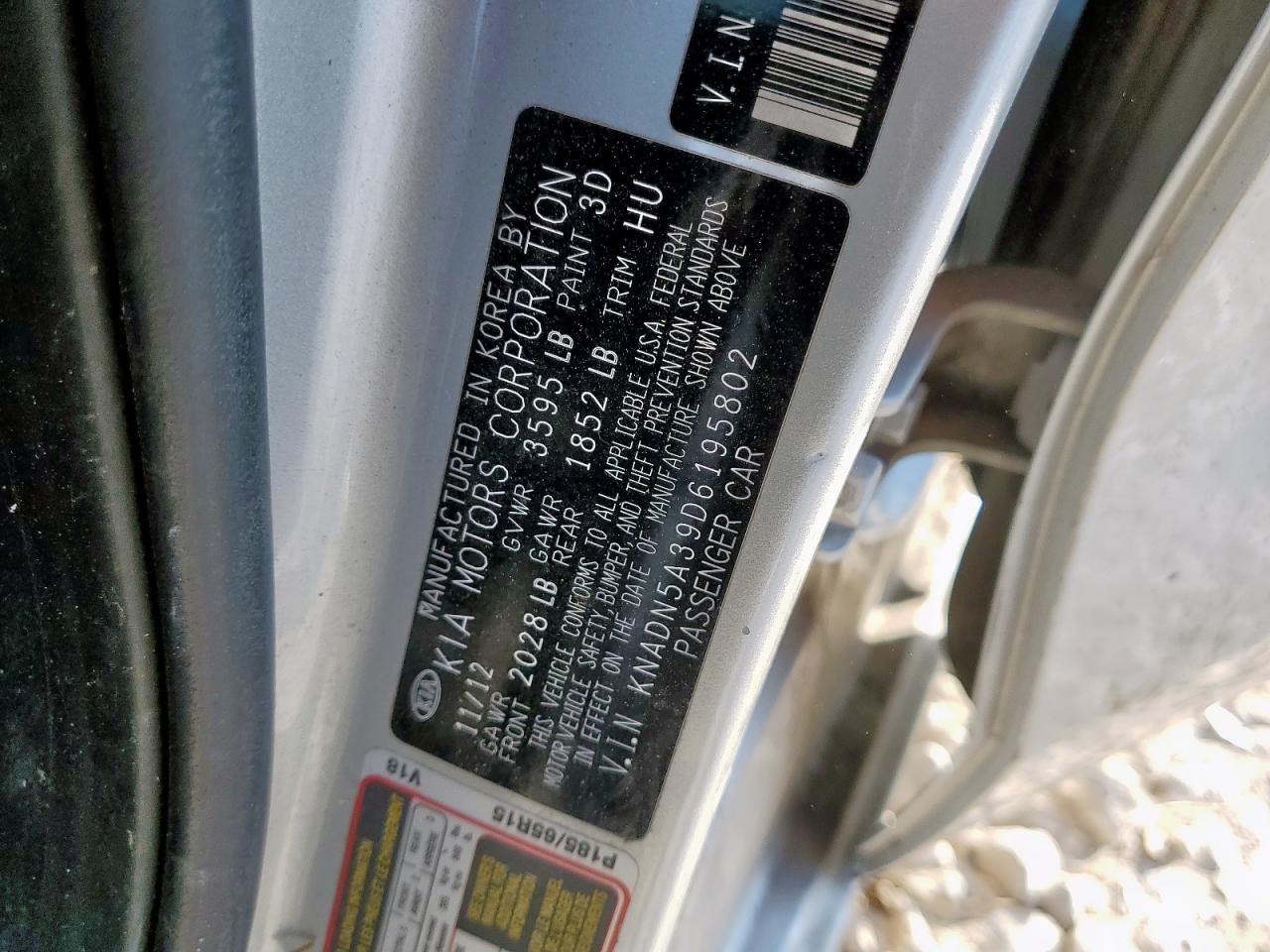 2013 Kia Rio Ex VIN: KNADN5A39D6195802 Lot: 86248615