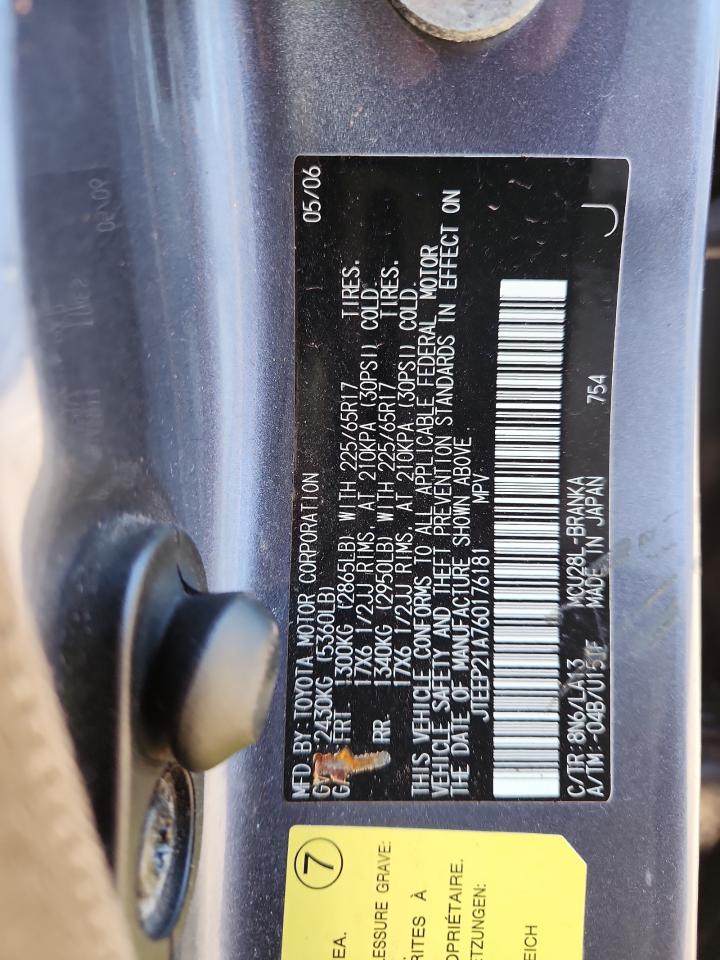 2006 Toyota Highlander Limited VIN: JTEEP21A760176181 Lot: 81912615