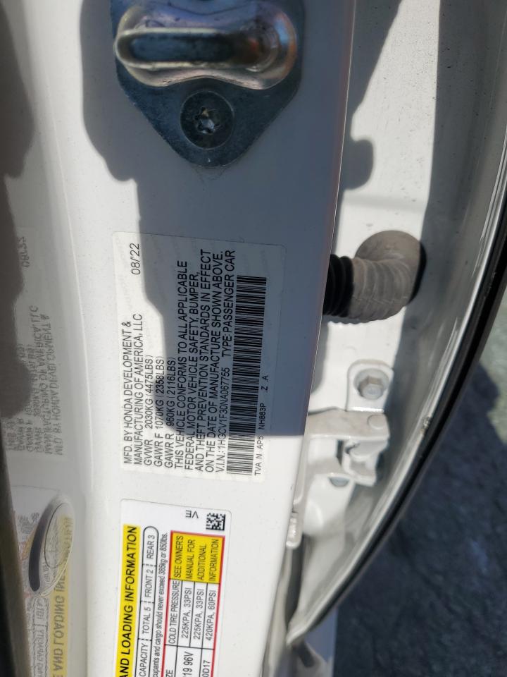 2022 Honda Accord Sport VIN: 1HGCV1F30NA067755 Lot: 84901585