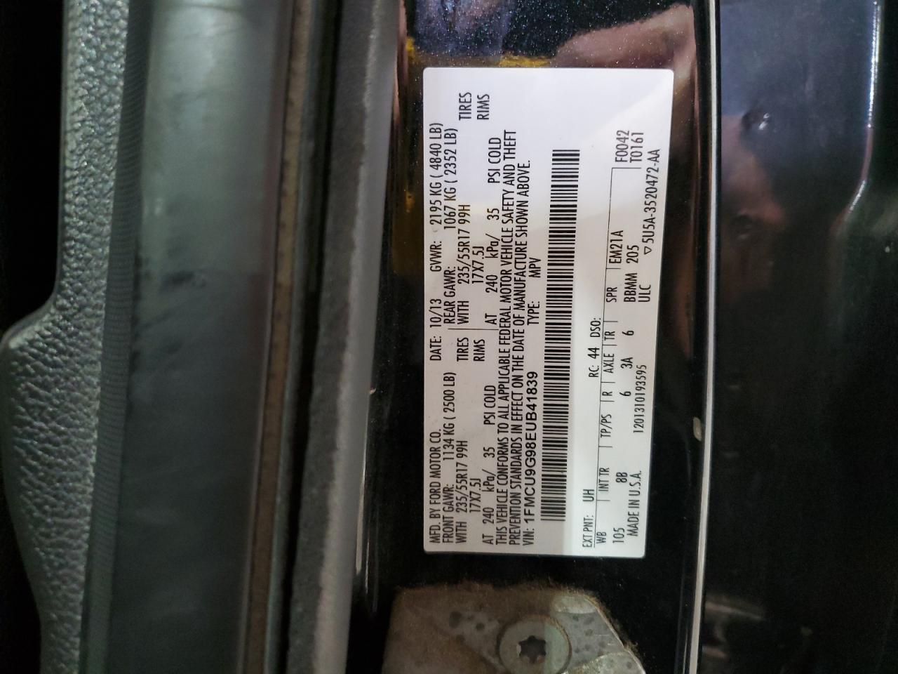 2014 Ford Escape Se VIN: 1FMCU9G98EUB41839 Lot: 86982525