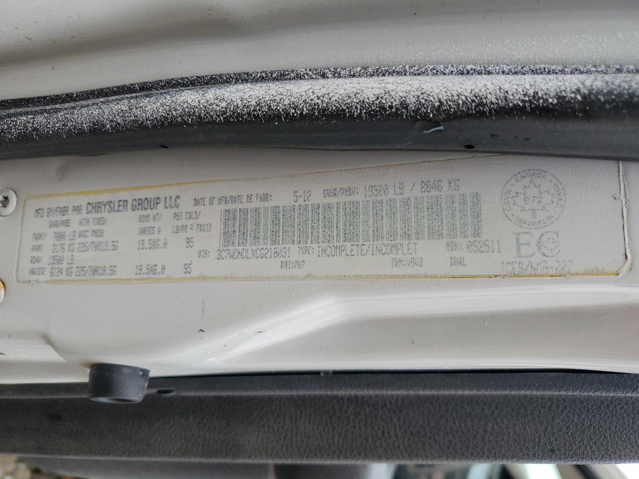 2012 Dodge Ram 5500 St VIN: 3C7WDNDLXCG218031 Lot: 80250955