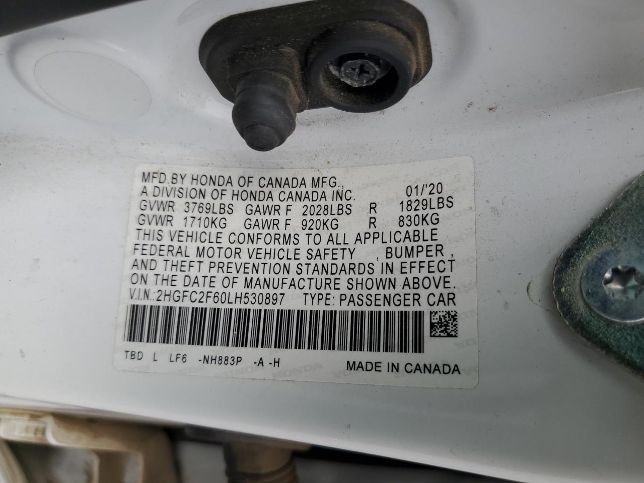 2020 Honda Civic Lx VIN: 2HGFC2F60LH530897 Lot: 82434095