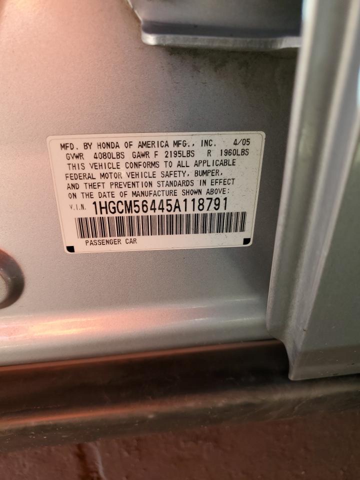 2005 Honda Accord Lx VIN: 1HGCM56445A118791 Lot: 85709065