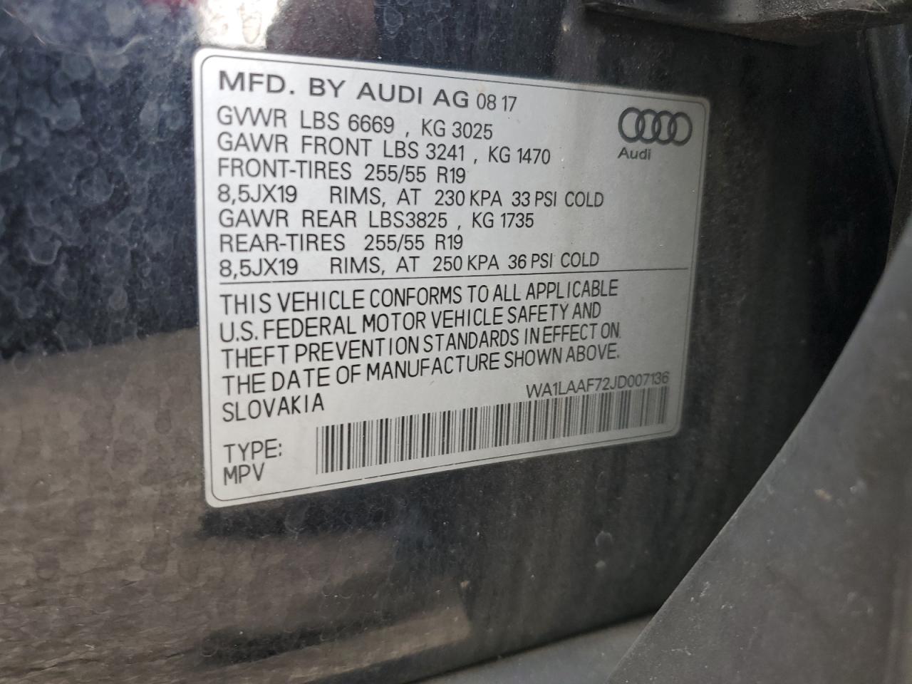 2018 Audi Q7 Premium Plus VIN: WA1LAAF72JD007136 Lot: 82506025