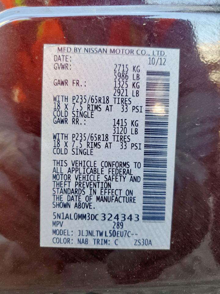 2013 Infiniti Jx35 VIN: 5N1AL0MM3DC324343 Lot: 90812265