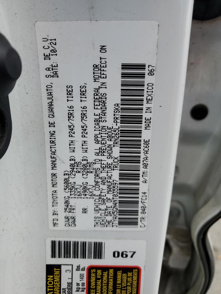 2022 Toyota Tacoma Double Cab VIN: 3TYAX5GN4NT035597 Lot: 86083645