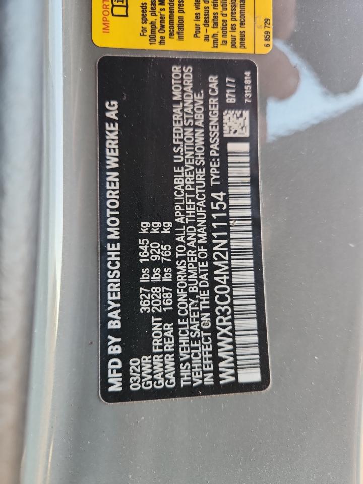 2021 Mini Cooper VIN: WMWXR3C04M2N11154 Lot: 86793355