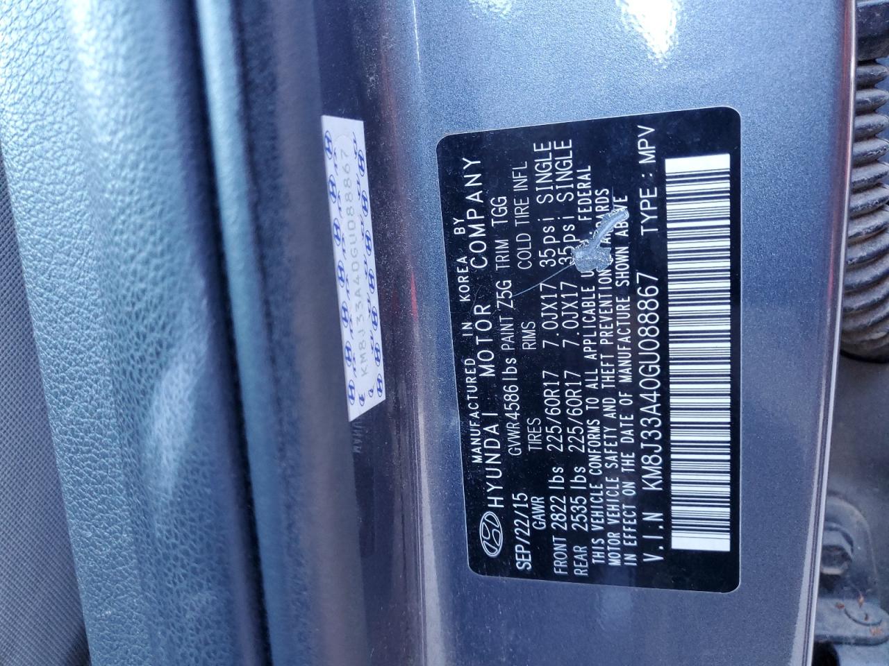 2016 Hyundai Tucson Limited VIN: KM8J33A40GU088867 Lot: 70100975