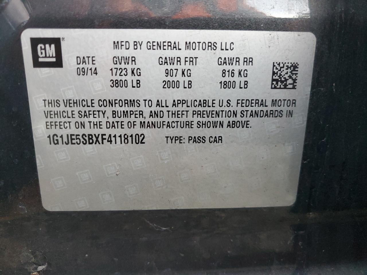 2015 Chevrolet Sonic Ltz VIN: 1G1JE5SBXF4118102 Lot: 85423335