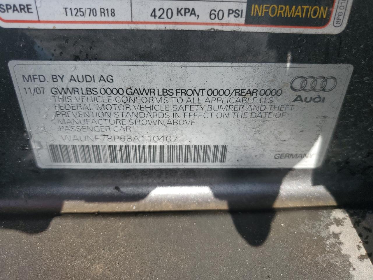 2008 Audi A3 2.0 Premium VIN: WAUNF78P68A110407 Lot: 85643605