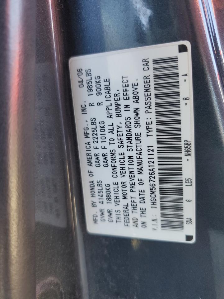 2006 Honda Accord Ex VIN: 1HGCM56726A121121 Lot: 81879645