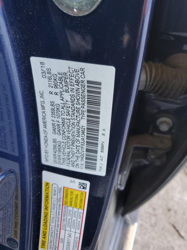 2018 Honda Accord Exl VIN: 1HGCV1F53JA134621 Lot: 86153095