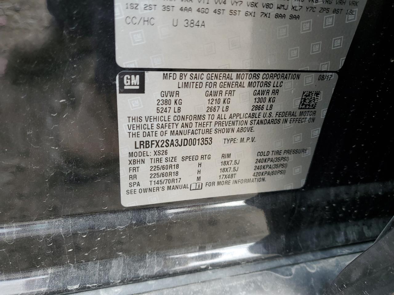 2018 Buick Envision Essence VIN: LRBFX2SA3JD001353 Lot: 86277005