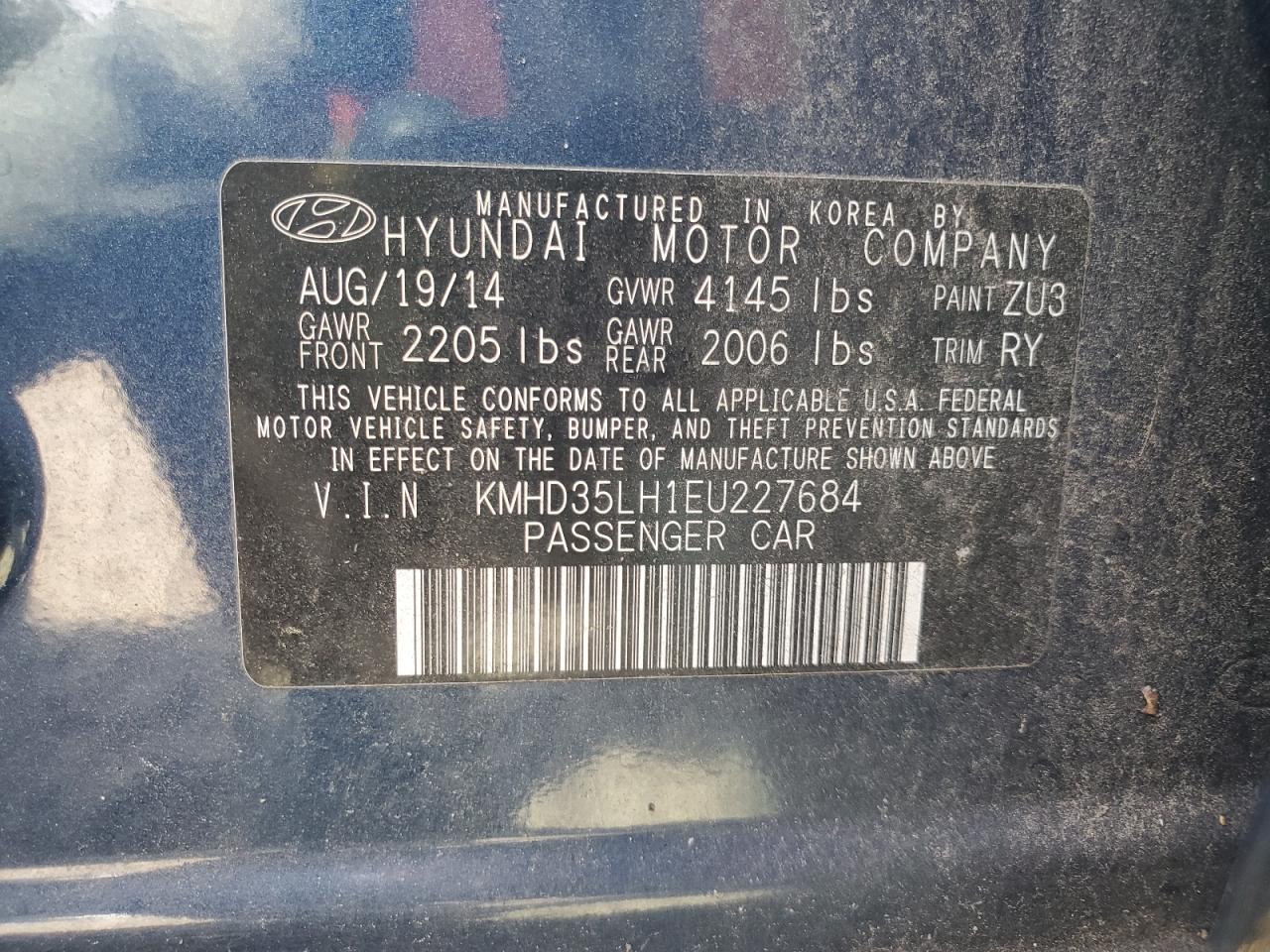 2014 Hyundai Elantra Gt VIN: KMHD35LH1EU227684 Lot: 84817385