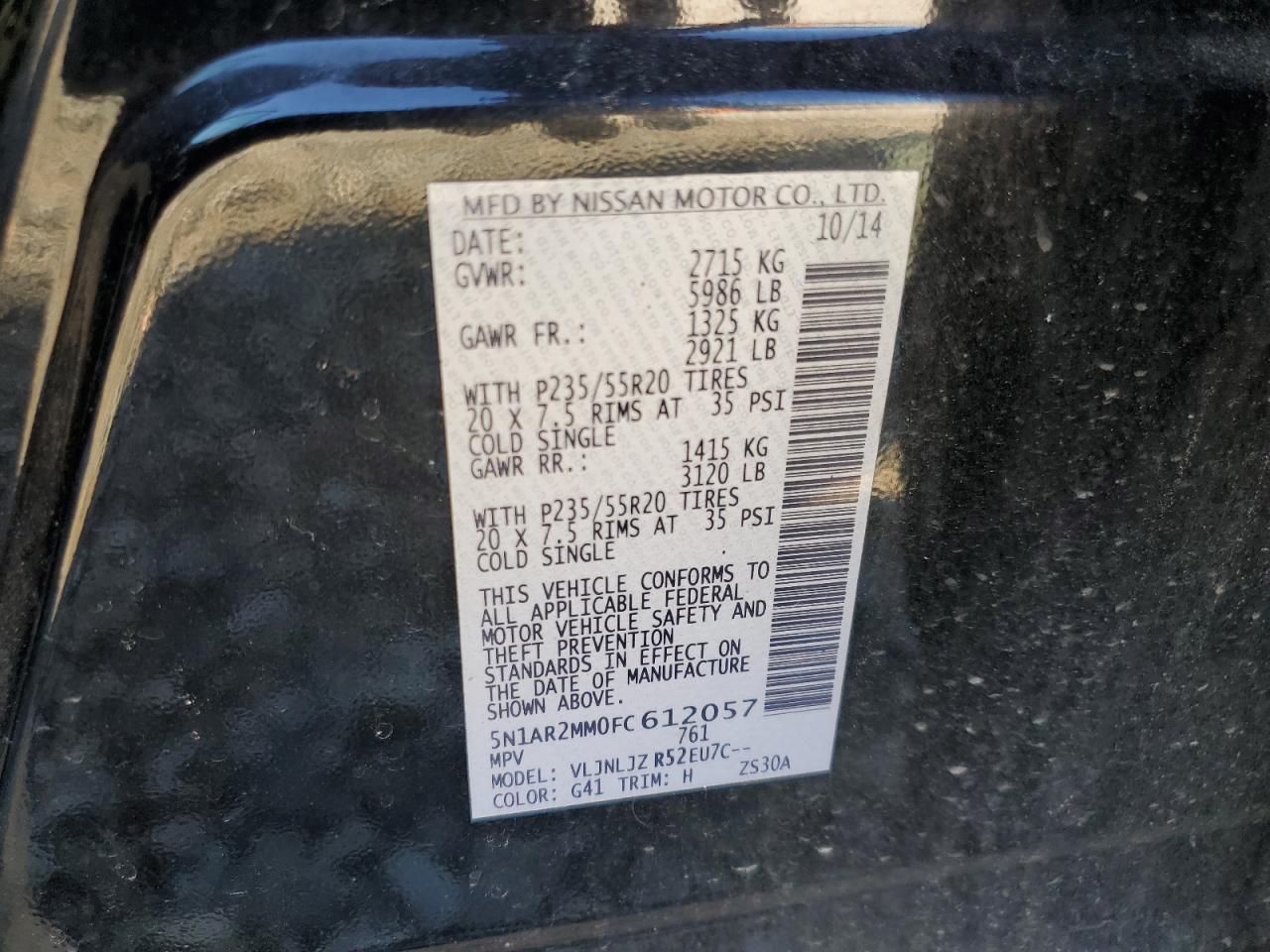 2015 Nissan Pathfinder S VIN: 5N1AR2MM0FC612057 Lot: 86277575