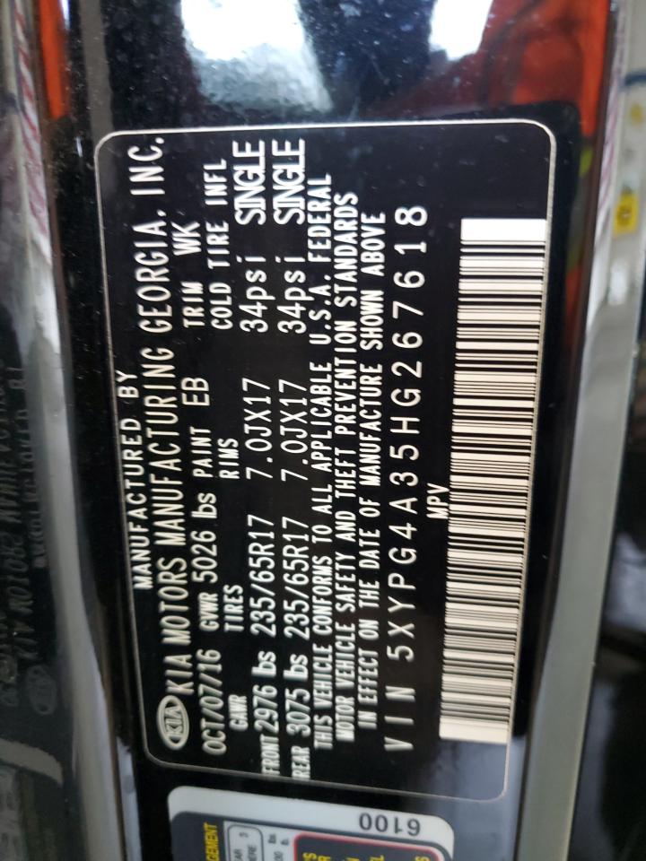 2017 Kia Sorento Lx VIN: 5XYPG4A35HG267618 Lot: 82002495