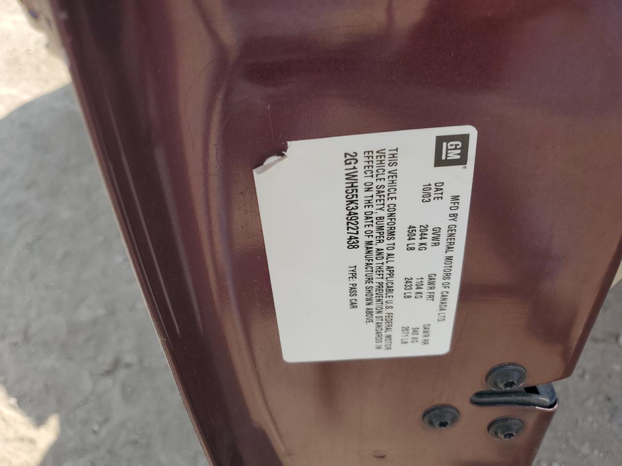 2004 Chevrolet Impala Ls VIN: 2G1WH55K349227438 Lot: 81994975