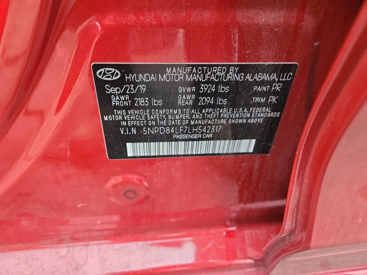 2020 Hyundai Elantra Sel VIN: 5NPD84LF7LH542317 Lot: 84656195