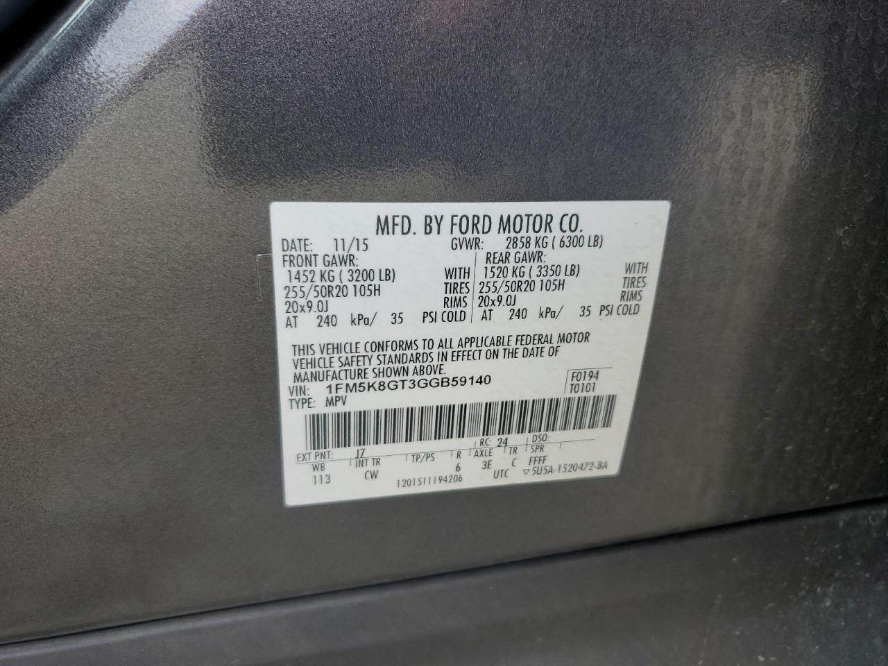 2016 Ford Explorer Sport VIN: 1FM5K8GT3GGB59140 Lot: 82283735