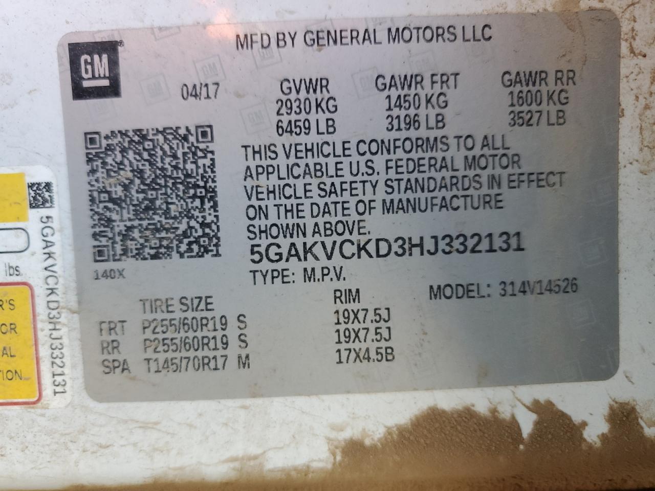 2017 Buick Enclave VIN: 5GAKVCKD3HJ332131 Lot: 82746925