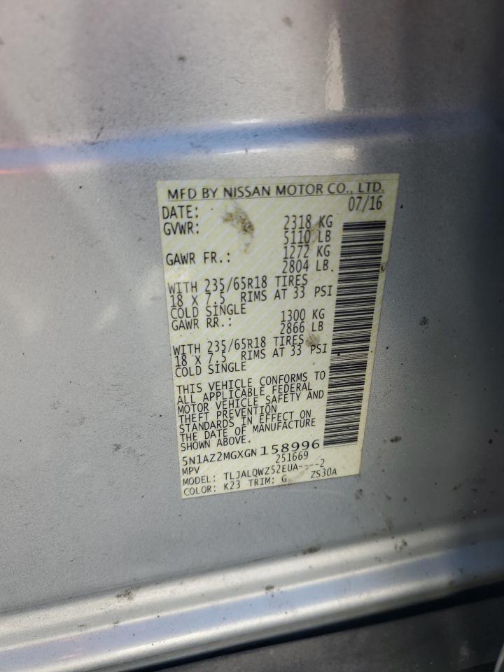 2016 Nissan Murano S VIN: 5N1AZ2MGXGN158996 Lot: 82420955