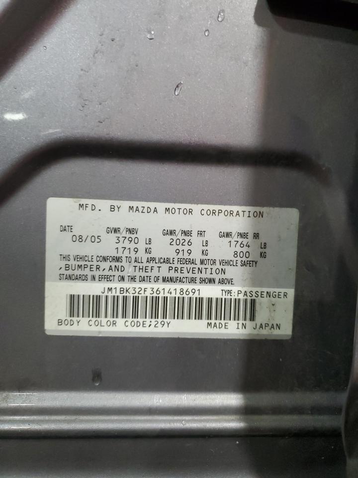 2006 Mazda 3 I VIN: JM1BK32F361418691 Lot: 89621355