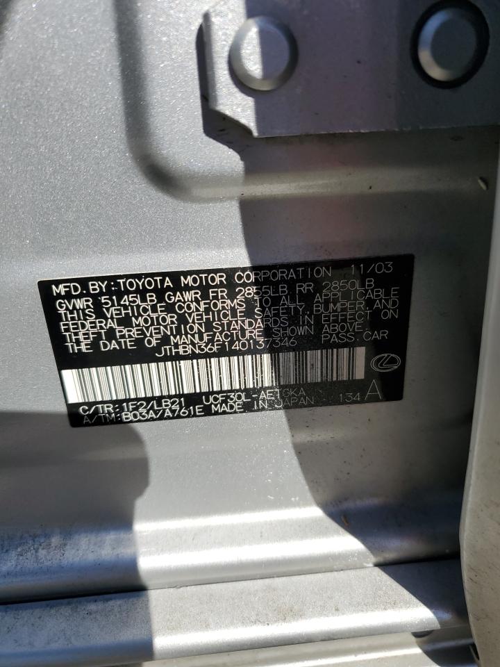 2004 Lexus Ls 430 VIN: JTHBN36F140137346 Lot: 83943265