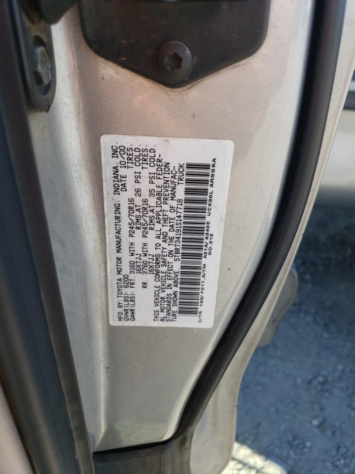 2001 Toyota Tundra Access Cab VIN: 5TBRT34191S147718 Lot: 87109615