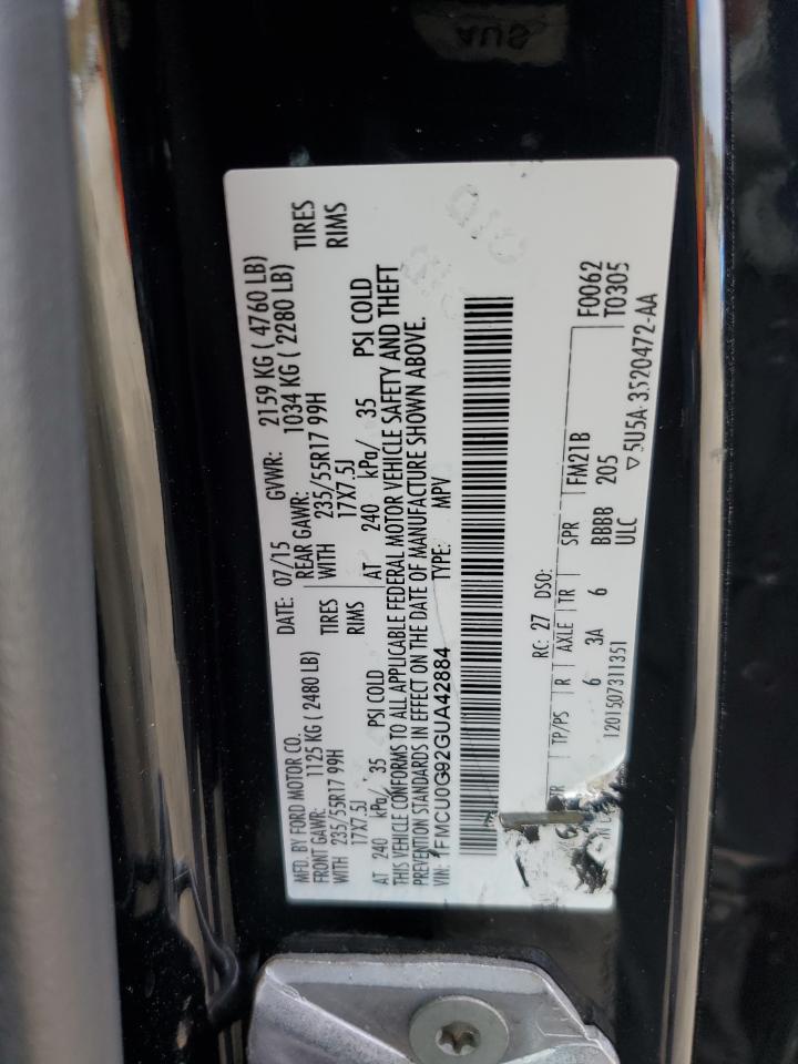 2016 Ford Escape Se VIN: 1FMCU0G92GUA42884 Lot: 90461185