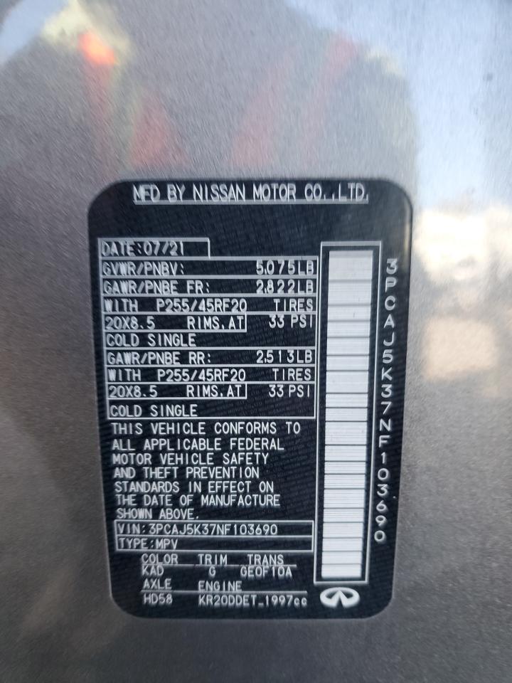 2022 Infiniti Qx55 Essential VIN: 3PCAJ5K37NF103690 Lot: 89441015