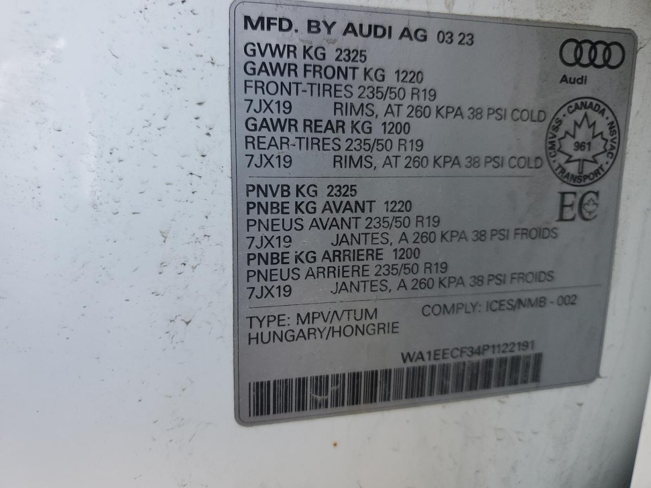 2023 Audi Q3 Premium Plus S Line 45 VIN: WA1EECF34P1122191 Lot: 89455625