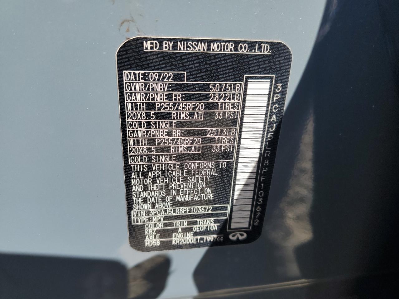 2023 Infiniti Qx55 Sensory VIN: 3PCAJ5LR8PF103672 Lot: 86627855