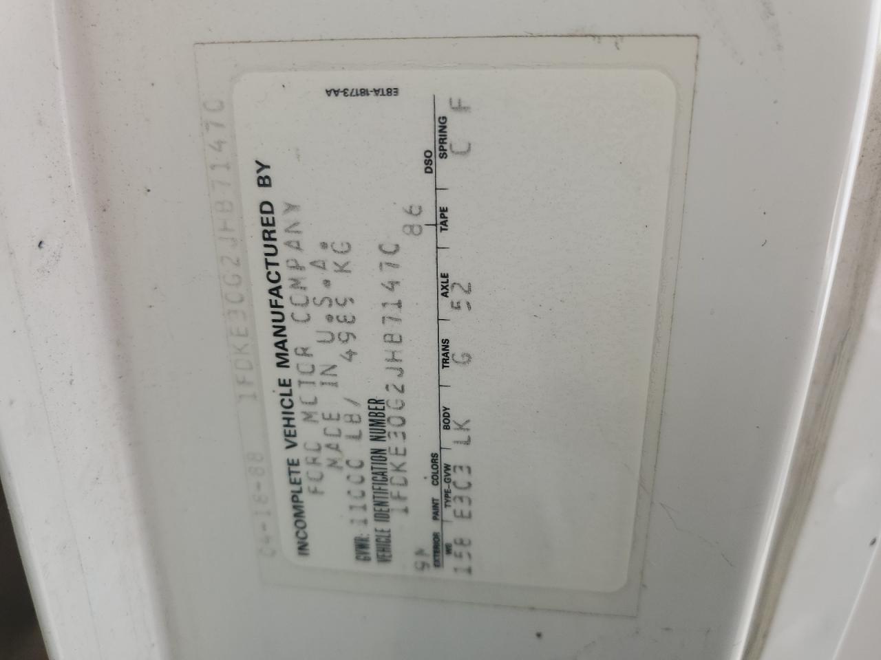 1988 Ford Econoline E350 Cutaway Van VIN: 1FDKE30G2JHB71470 Lot: 86901475