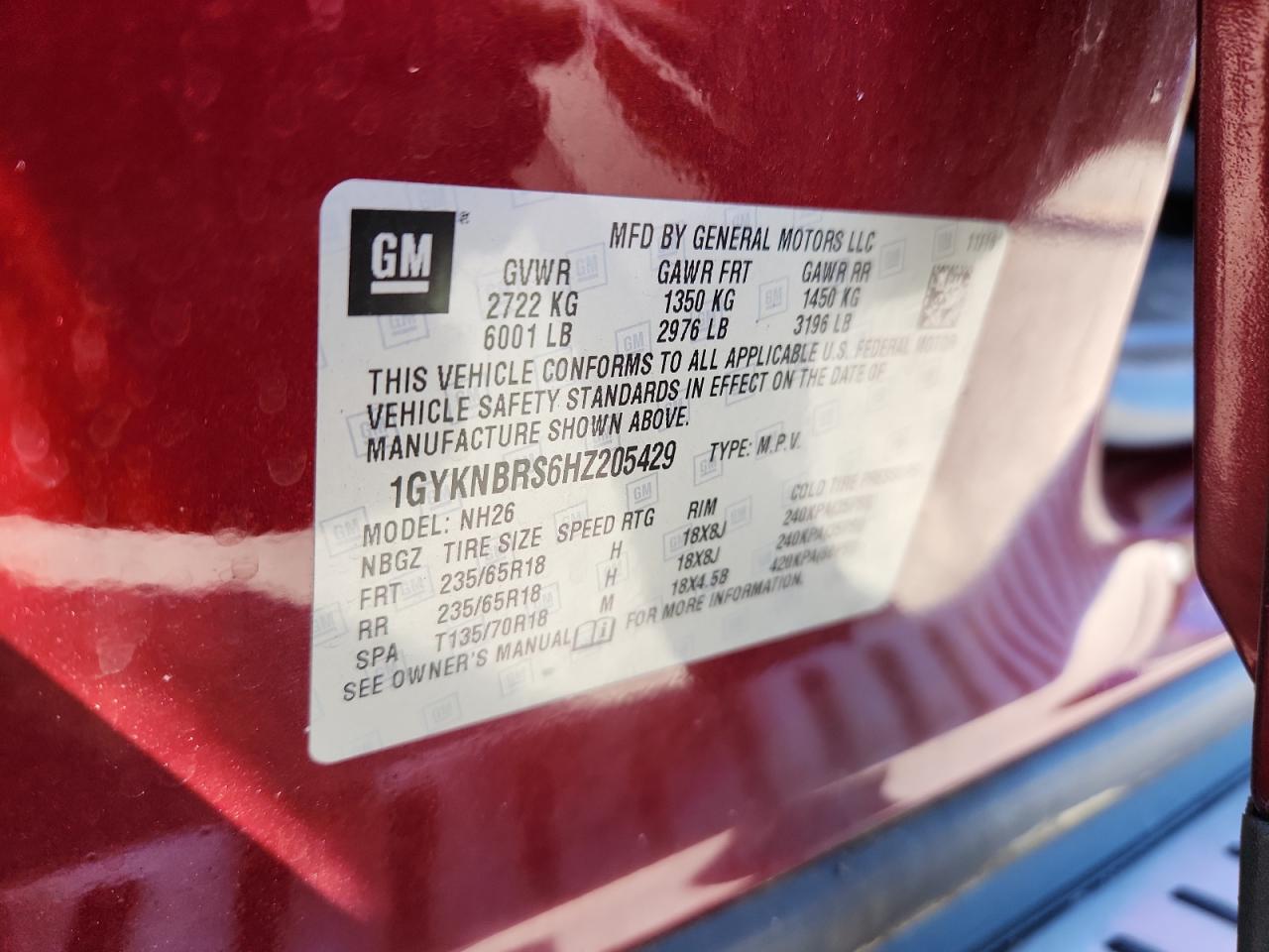 2017 Cadillac Xt5 Luxury VIN: 1GYKNBRS6HZ205429 Lot: 81985325