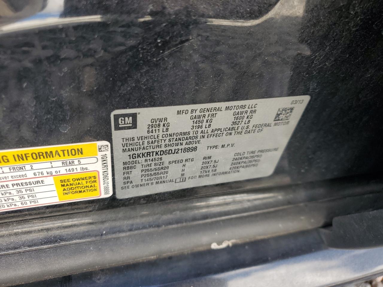 2013 GMC Acadia Denali VIN: 1GKKRTKD6DJ218898 Lot: 86265645