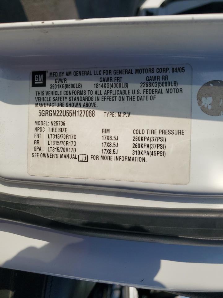 2005 Hummer H2 Sut VIN: 5GRGN22U55H127068 Lot: 84616495