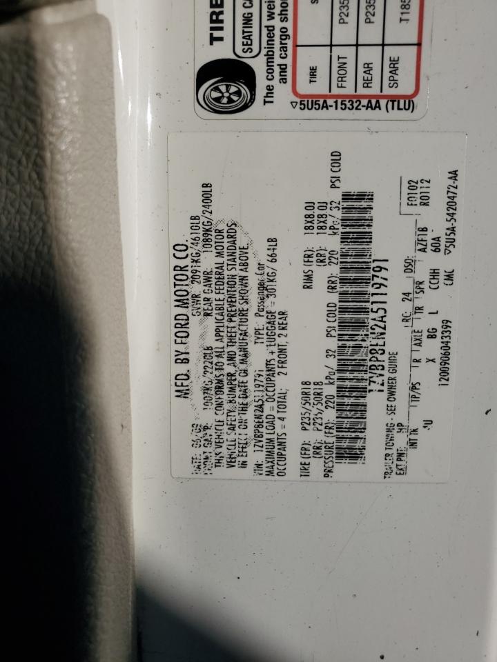 2010 Ford Mustang VIN: 1ZVBP8EN2A5119791 Lot: 90981555