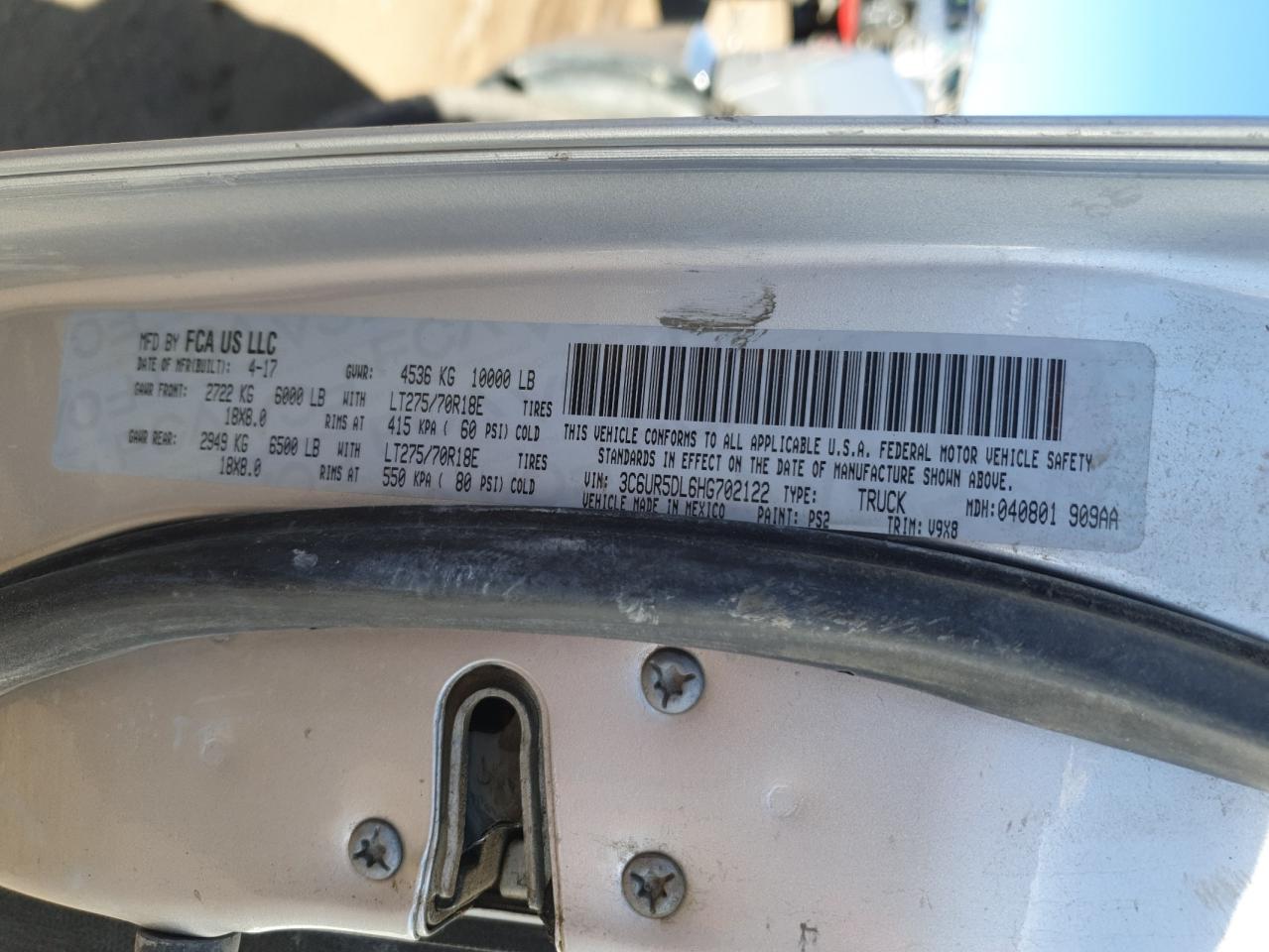 2017 Ram 2500 Slt VIN: 3C6UR5DL6HG702122 Lot: 90886465