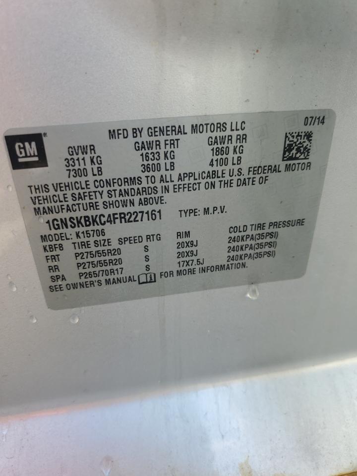 2015 Chevrolet Tahoe K1500 Lt VIN: 1GNSKBKC4FR227161 Lot: 86275255