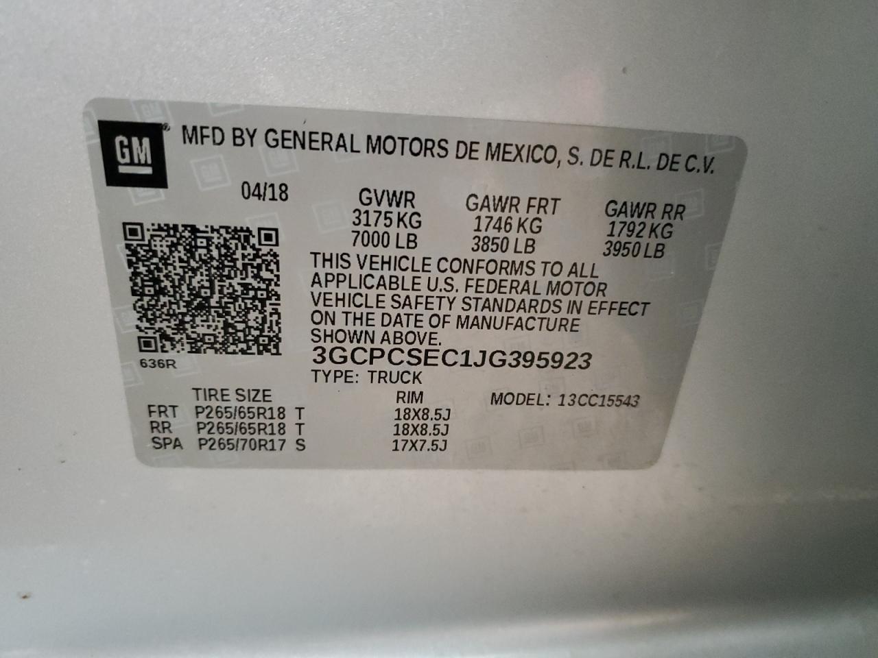 2018 Chevrolet Silverado C1500 Ltz VIN: 3GCPCSEC1JG395923 Lot: 82259775